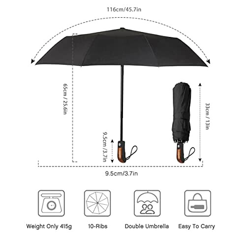 Parapluie noir automatique 116 cm variant 4 