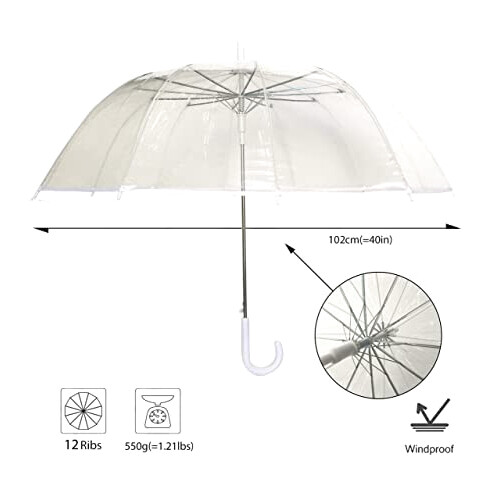 Parapluie Transparent blanc automatique 102 cm variant 4 